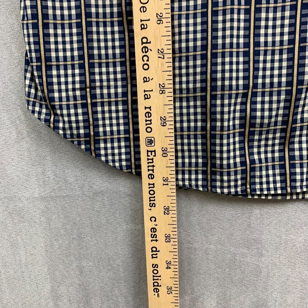 Peter Millar Mens Shirt Large Blue Gold Plaid Button Up Long Sleeve Windowpane - Picture 6 of 7